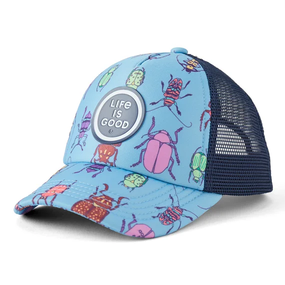 Kids' Grid Bug Pattern Trucker Hat - Cool Blue