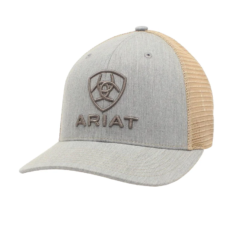 Embroidered Shield Logo Mesh Snapback Hat - Chambray