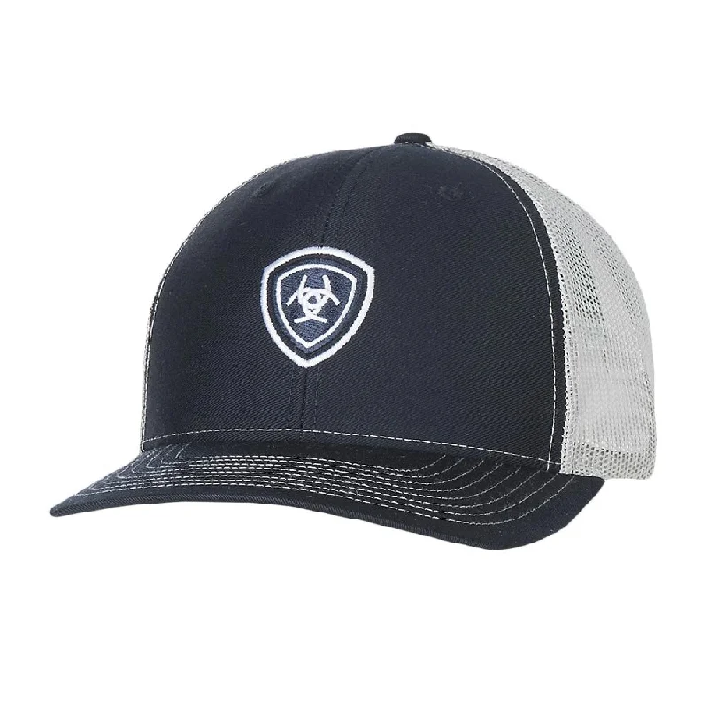 Mens Embroidered Shield Logo Snapback Hat - Navy