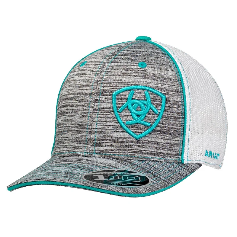 Offset Embroidered Shield Logo FlexFit Snapback Hat - Turquoise