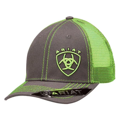 Offset Embroidered Shield Logo Snapback Hat - Lime