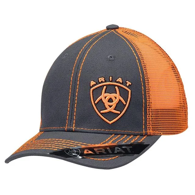 Offset Embroidered Shield Logo Snapback Hat - Orange