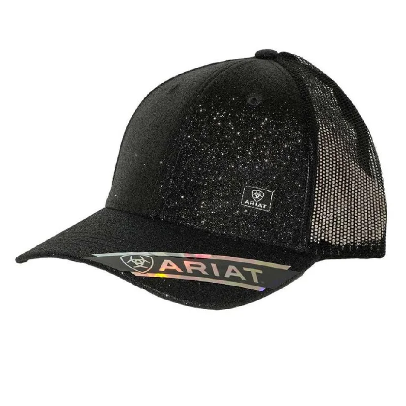 Womens Glitter High Ponytail Mesh Snapback Hat - Black