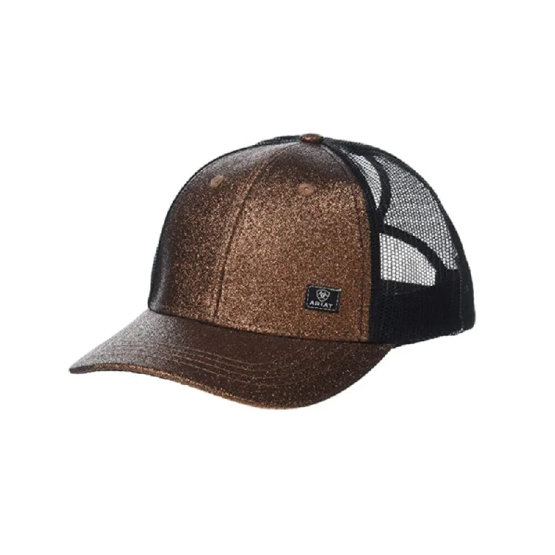 Womens Glitter High Ponytail Mesh Snapback Hat - Copper