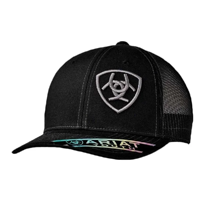 Youth Offset Shield Logo Mesh Snapback Hat - Black