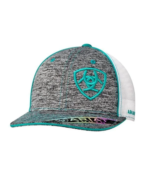 Youth Offset Shield Logo Mesh Snapback Hat - Turquoise