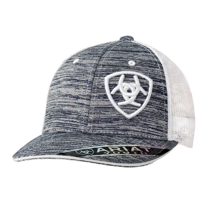 Youth Offset Shield Logo Mesh Snapback Hat - White