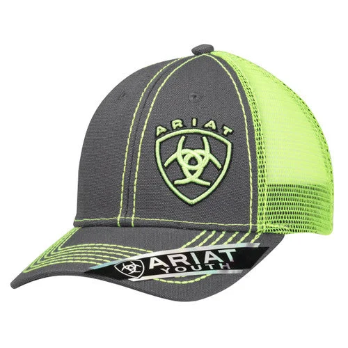 Youth Offset Shield Logo Snapback Hat - Lime