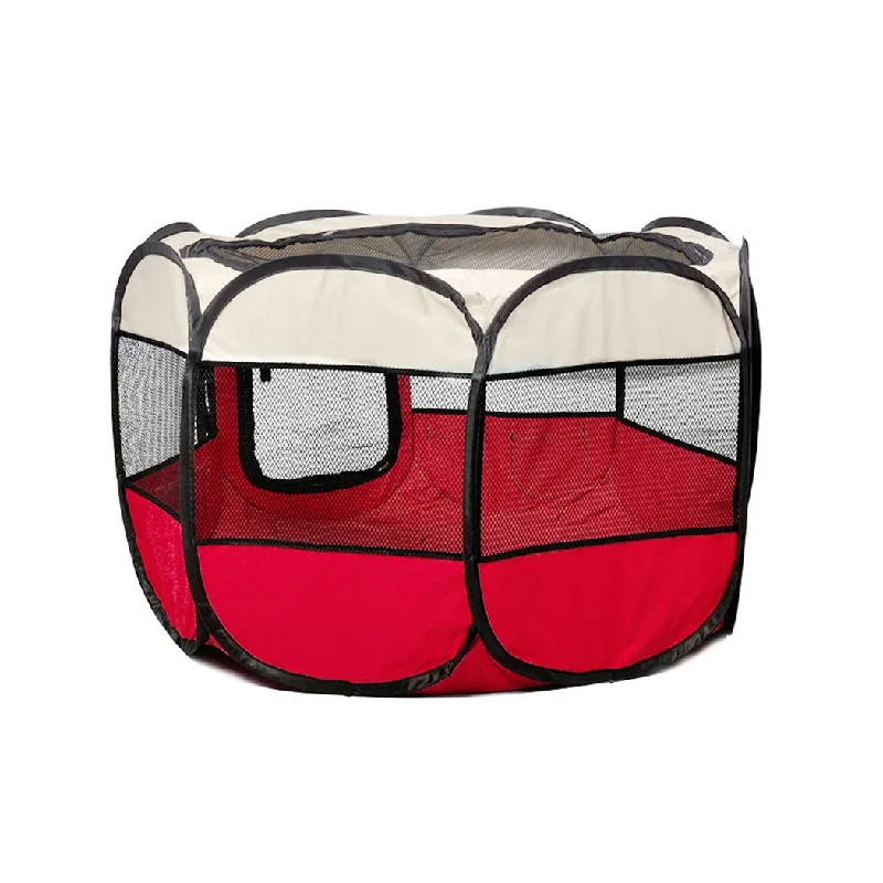 Dog Cat Puppy Play Round Crate Cage Tent Portable L Red