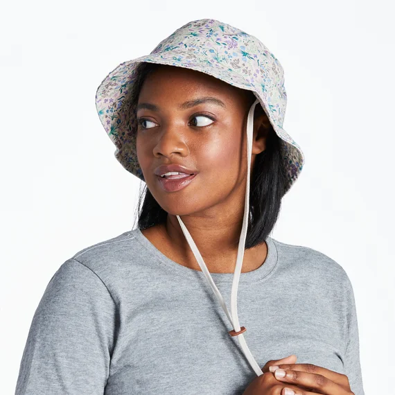 Botanical Butterfly Patter Bucket Hat - Bone