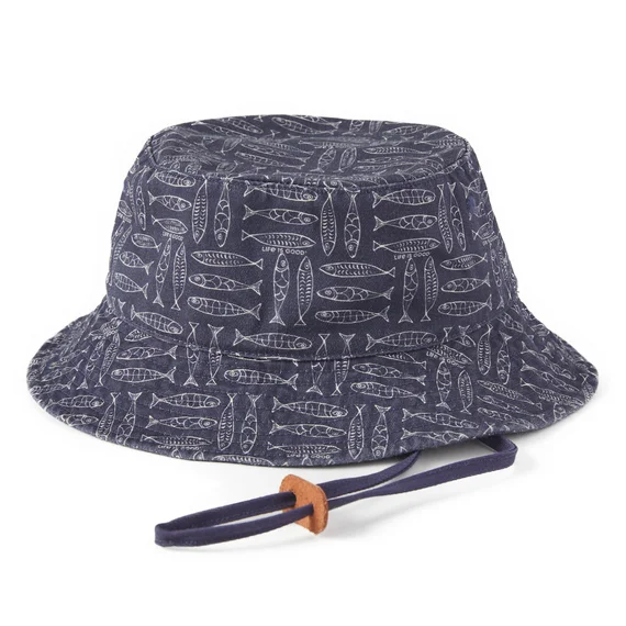 Linear Fish Pattern Bucket Hat - Darkest Blue