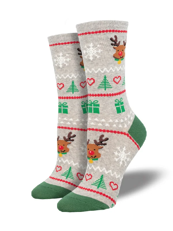 Reindeer Fair Isle - Cotton Crew Socks