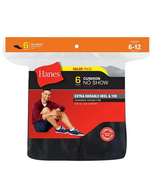 Hanes Socks-Mens No Show-6 pack